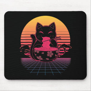 Tapis De Souris Kawaii Ramen Neko Chat rétro Noodle japonais Anime