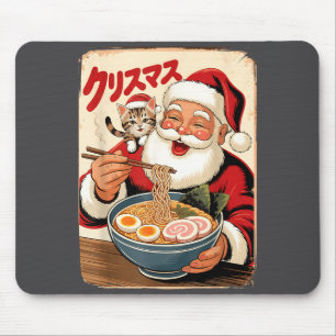 Tapis De Souris Kawaii Santa mangeant des nouilles Ramen Noël japo