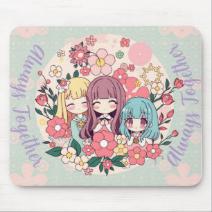 Tapis De Souris Kawaii Trio - Mignonnes Filles Anime & Vibes Flora