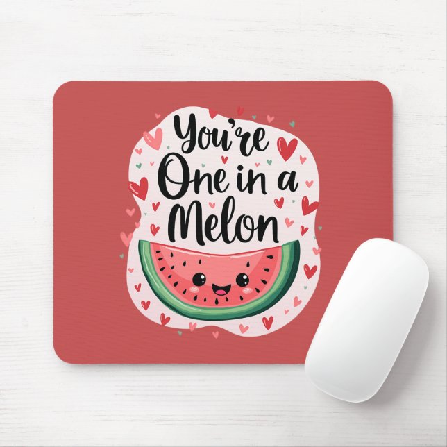 Tapis De Souris Kawaii "You're One in a Melon" Cute Watermelon Pun (Avec souris)