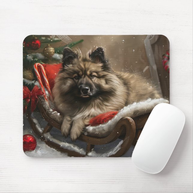 Tapis De Souris keeshond Festive de Noël de chien (Avec souris)