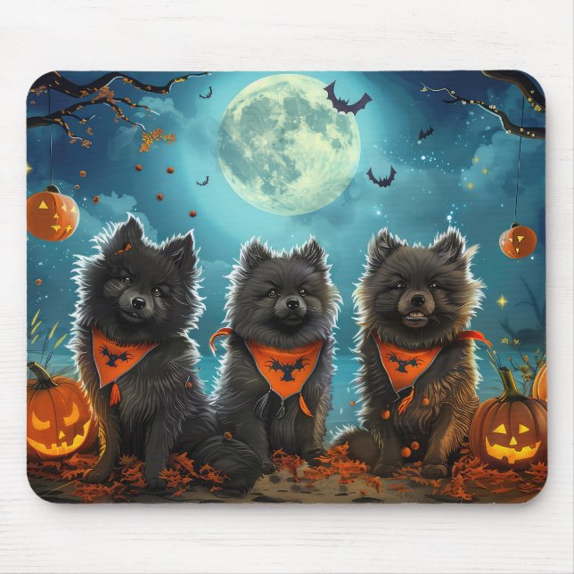 Tapis De Souris Keeshond Halloween Épouvantable (Devant)