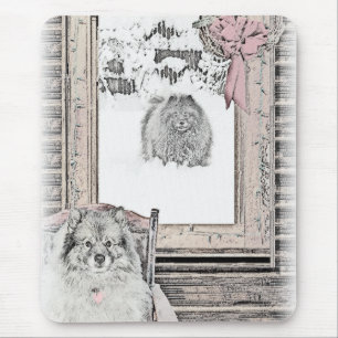 Tapis De Souris Keeshond Noël hiver fenêtre Peinture Chien Art