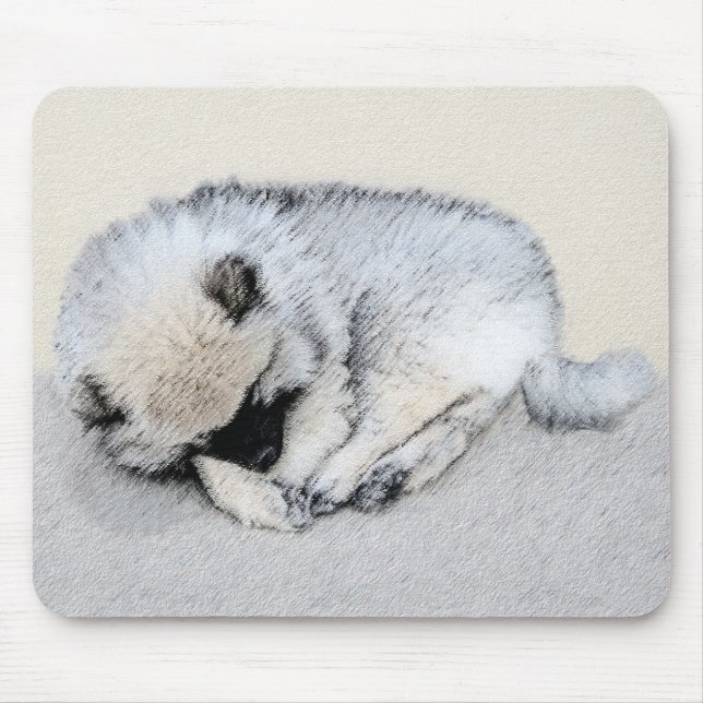 Tapis De Souris Keeshond Sleeping Puppy Peinture Chien Art origina (Devant)