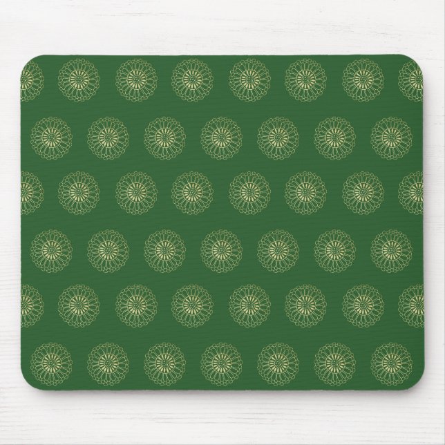 Tapis De Souris Kelly Green | Golden Zinnia Flower Medallions (Devant)