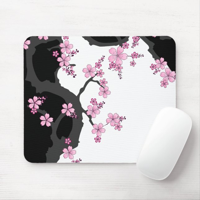 Tapis De Souris Kimono japonais Sakura noir et blanc (Avec souris)