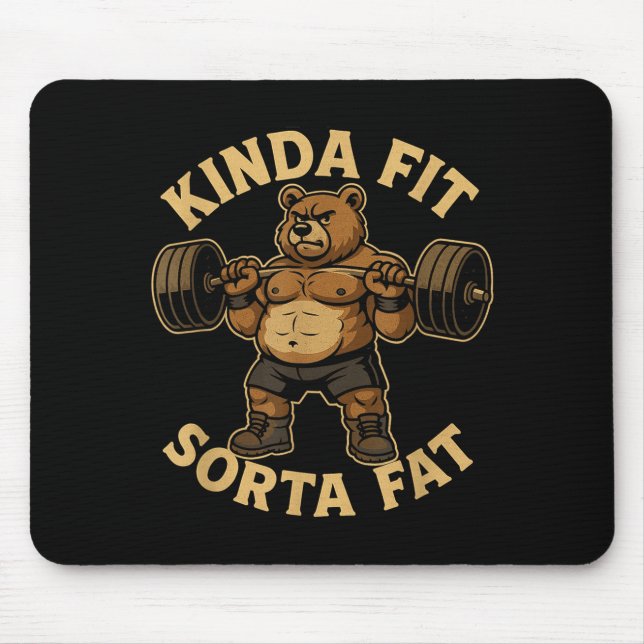 Tapis De Souris Kinda Fit Sorta Fat - Funny Gym Bear Weightlifting (Devant)