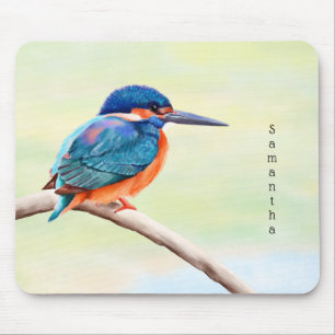 Tapis De Souris Kingfisher Aquarelle Bleu Orange Oiseau