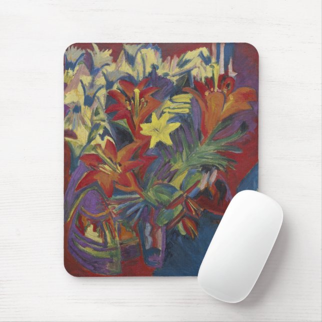 Tapis De Souris Kirchner Expressionniste Lys Orange Vibrants Art (Avec souris)