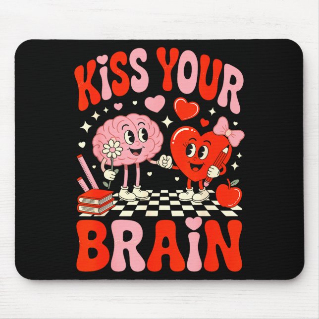 Tapis De Souris Kiss Your Brain Women Valentine's Day Retro School (Devant)