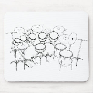 Tapis De Souris Kit de batterie 10 pièces : Dessin noir et blanc :