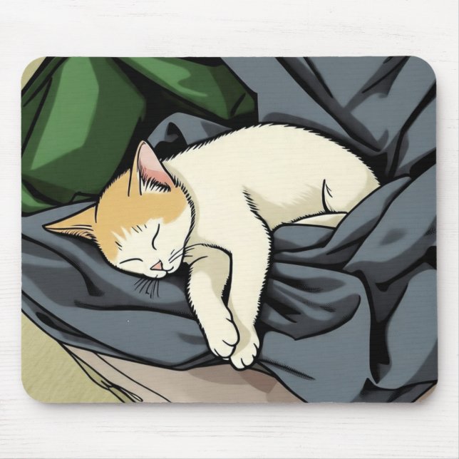 Tapis De Souris Kiton endormi paisiblement sur une couverture conf (Devant)