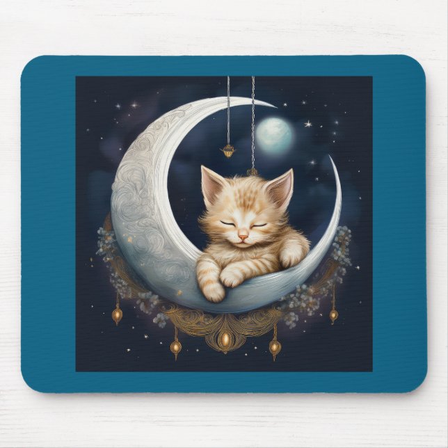 Tapis De Souris Kitten Asleep Sur L'Objet Crescent Moon (Devant)