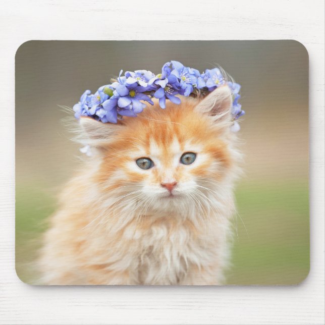 Tapis De Souris Kitten avec un Garland de fleurs violettes (Devant)