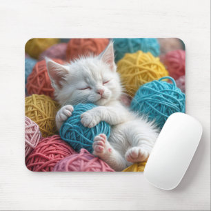 Tapis De Souris Kitten Blanc Dormir Dans Les Boules De Fer