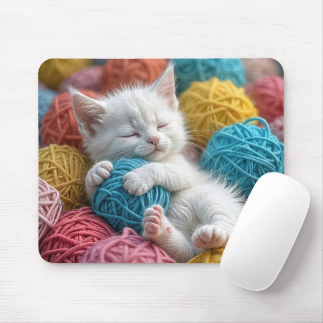 Tapis De Souris Kitten Blanc Dormir Dans Les Boules De Fer (Avec souris)