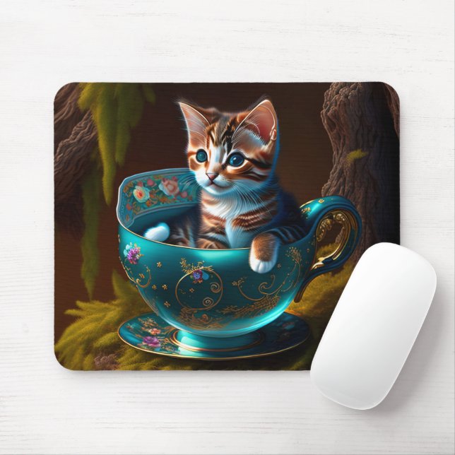 Tapis De Souris Kitten dans une tasse (animal bébé) (Avec souris)