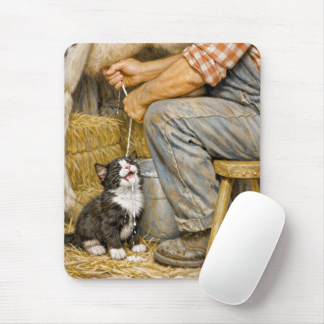 Tapis De Souris Kitten Drinking Cow Milk (Avec souris)