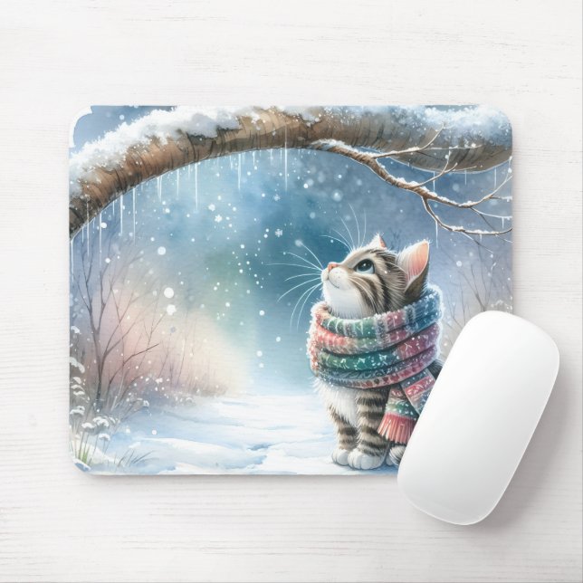 Tapis De Souris Kitten portant une écharpe d'hiver (Avec souris)