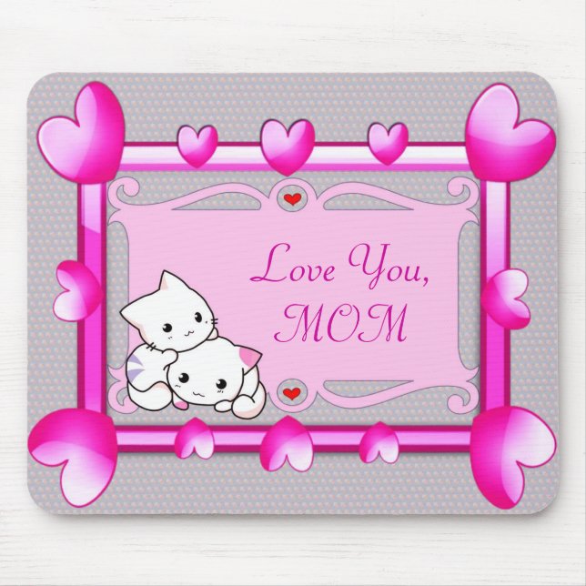 Tapis De Souris Kitties in Hearts Frame - Cadeau de la fête des mè (Devant)
