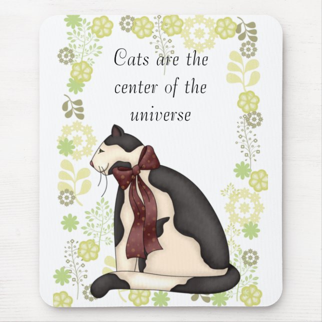 Tapis De Souris Kitty Chat avec Fleurs Photo (Devant)