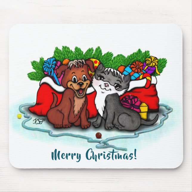 Tapis De Souris Kitty et Puppy, Joyeux Noël (Devant)