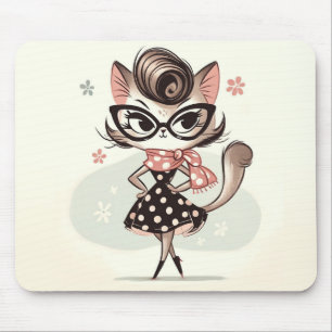 Tapis De Souris Kitty Féminin Rétro Vintage Avec Lunettes De Chat