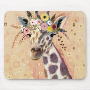 Tapis De Souris Klimt Giraffe   Orné De Fleurs