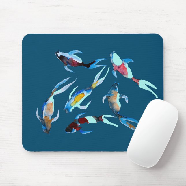 Tapis De Souris koi Fish aquarelle art japonais (Avec souris)