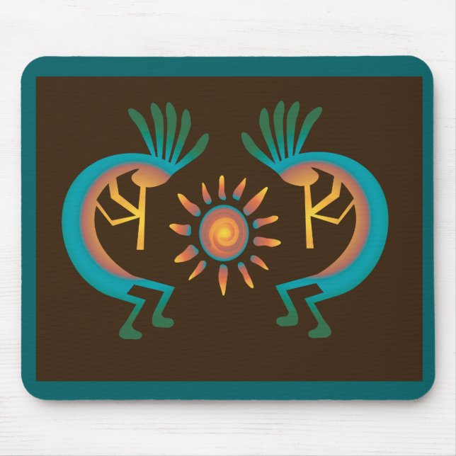 Tapis De Souris Kokopelli Sun Sud-Ouest Turquoise Brown Mousepad (Devant)