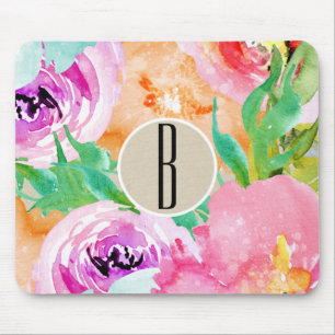 Tapis De Souris Kraft Aquarelle Florale Colorée Moderne Brillante