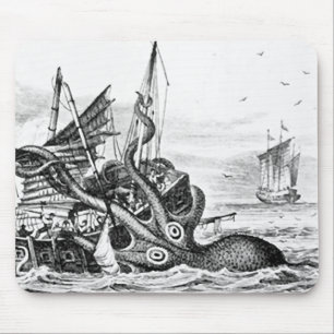 Tapis De Souris Kraken/poulpe Eatting un bateau de pirate,