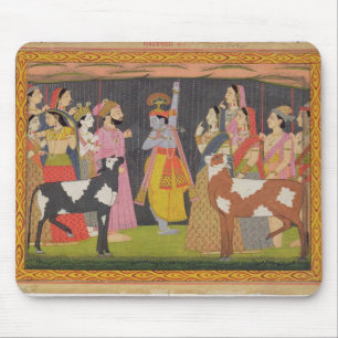 Tapis De Souris Krishna levant le mont Govardhana, de la 'Bhagav