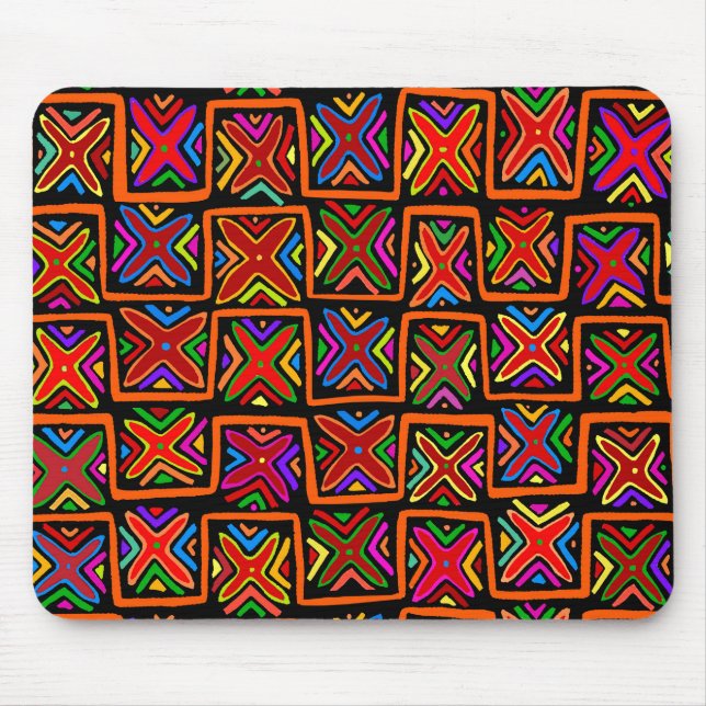 Tapis De Souris Kuna Indian Mola Tribal Checks - Rouge (Devant)