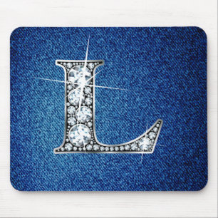 Tapis De Souris L Faux-"Diamond Bling" sur Denim Mousepad