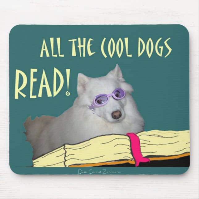 Tapis De Souris La bibliothèque - Samoyed - les chiens frais a lu (Devant)