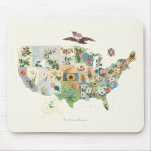 Tapis De Souris La carte des fleurs des États-Unis - notre bouque