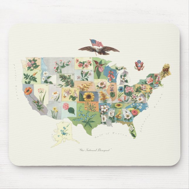 Tapis De Souris La carte des fleurs des États-Unis - notre bouquet (Devant)