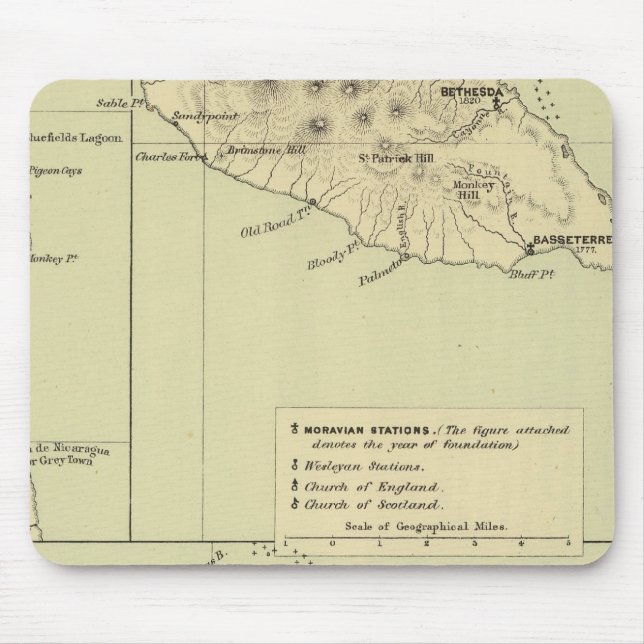 Tapis De Souris La Carte Lithographiée D'Antigua (Devant)