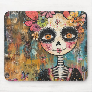 Tapis De Souris La Catrina squelette avec couronne de fleurs