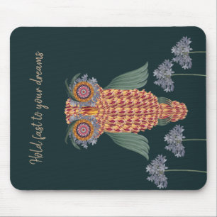 Tapis De Souris La chouette de sagesse et de fleurs