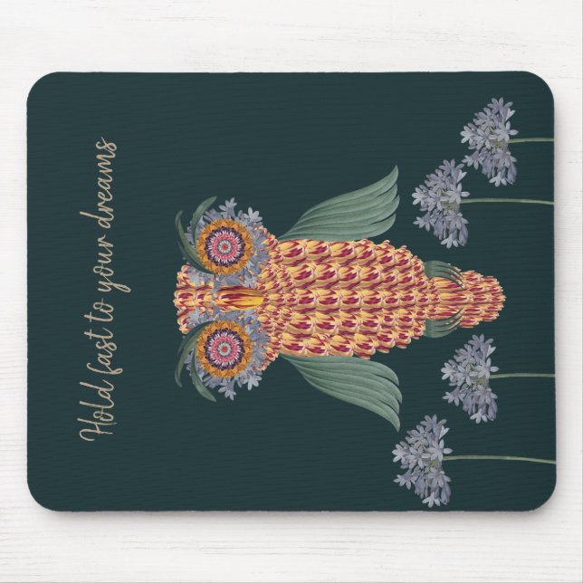 Tapis De Souris La chouette de sagesse et de fleurs (Devant)