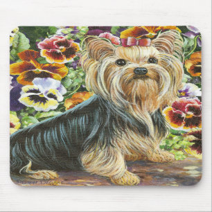 Tapis De Souris La Cute Yorkshire Terrier aux Pansies Mousepad