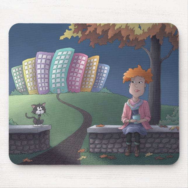 Tapis De Souris La dame du chat dans le parc (Devant)