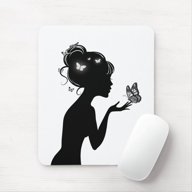 Tapis De Souris La femme papillons blancs (Avec souris)