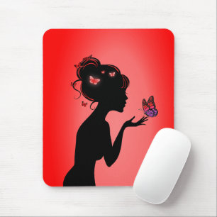 Tapis De Souris La femme papillons rouges