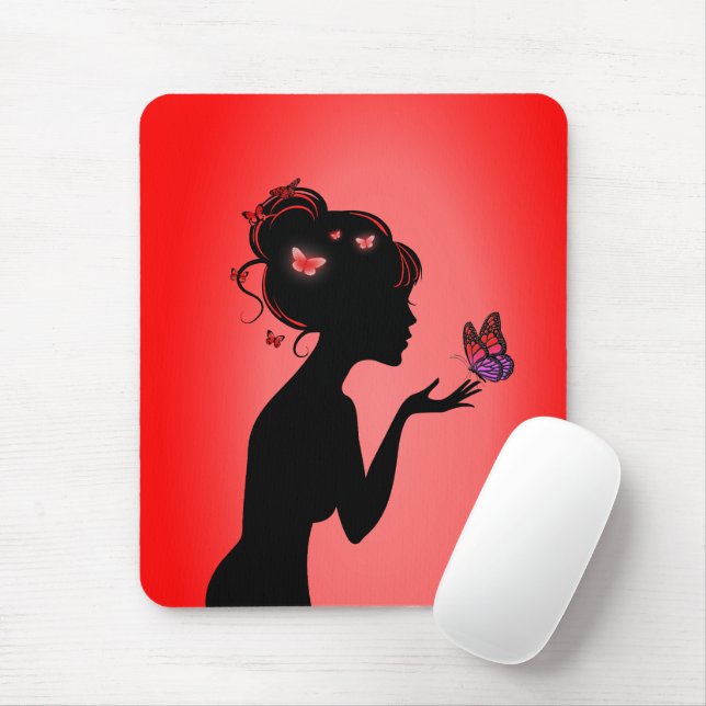 Tapis De Souris La femme papillons rouges (Avec souris)