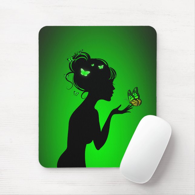Tapis De Souris La femme papillons verts (Avec souris)