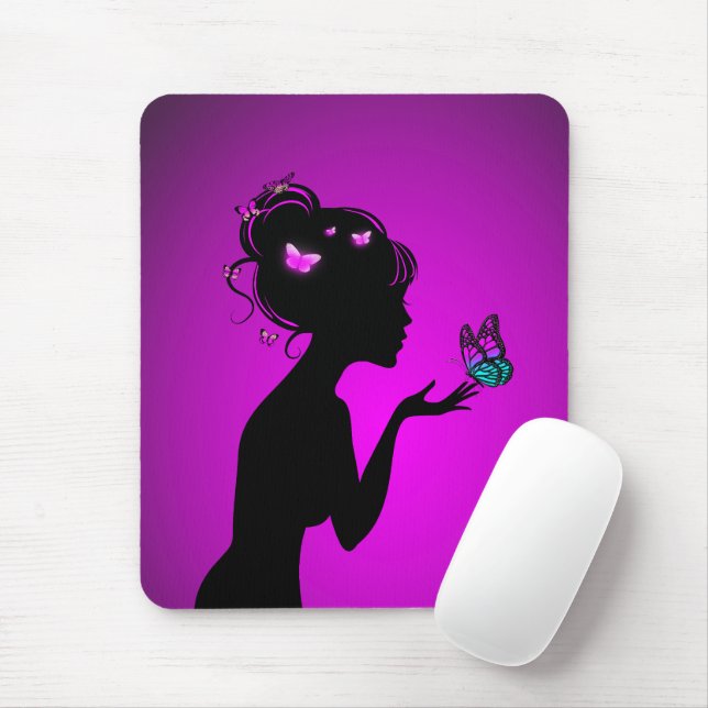 Tapis De Souris La femme papillons violets (Avec souris)