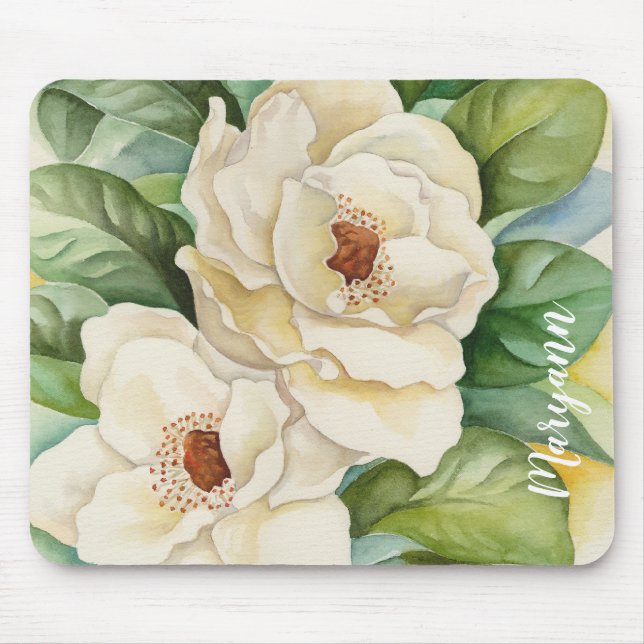 Tapis De Souris La magnolia blanche personnalisée fleurit (Devant)